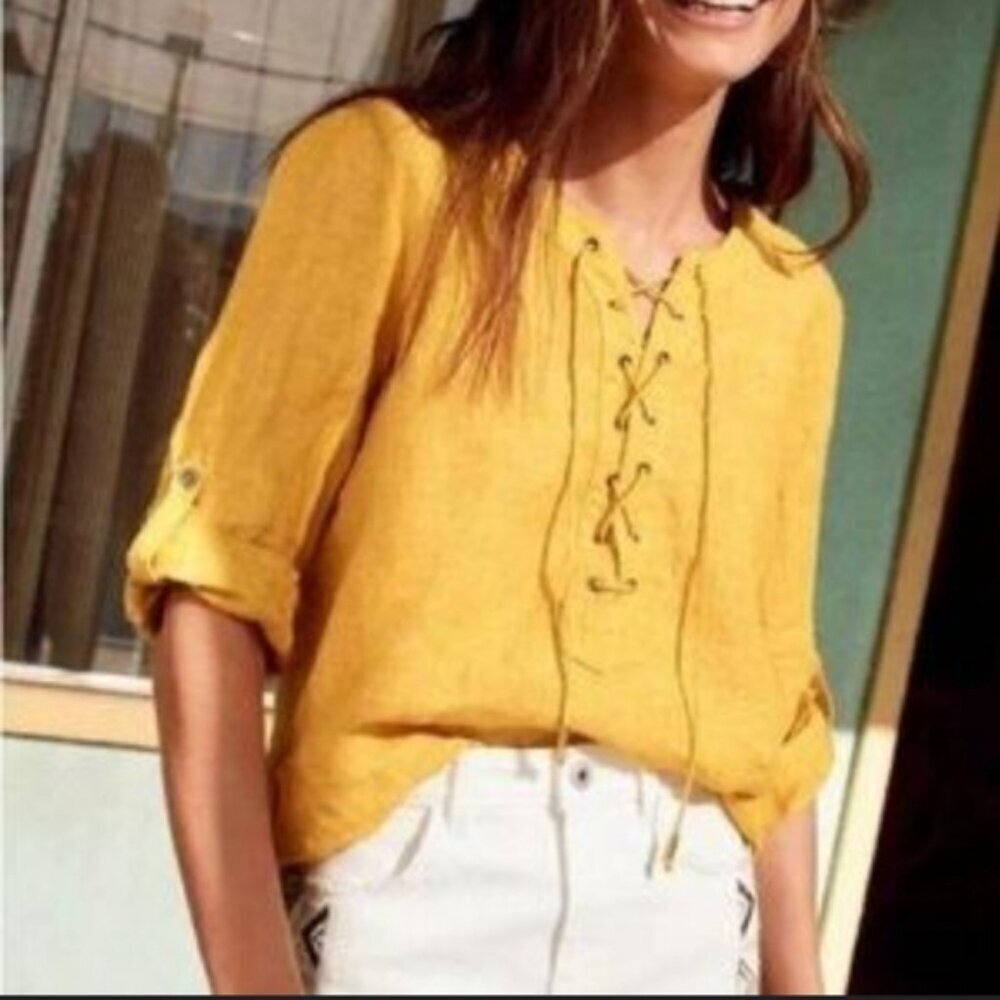 Anthropologie Linen Sidebutton boxy blouse